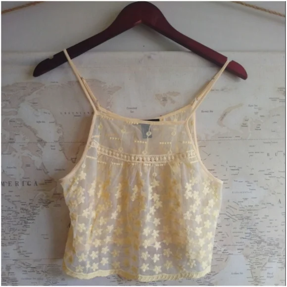 Gold Embroidered Floral Mesh Cami-Size S - Picture 2 of 5